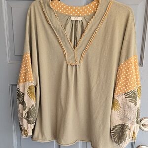 Easel small Olive and Mustard Polka Dot Top